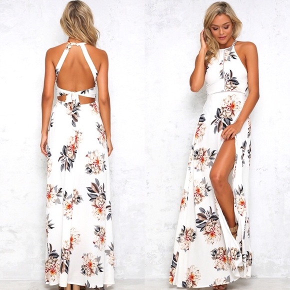 Tie Back Floral Halter Maxi Dress - Picture 3 of 8